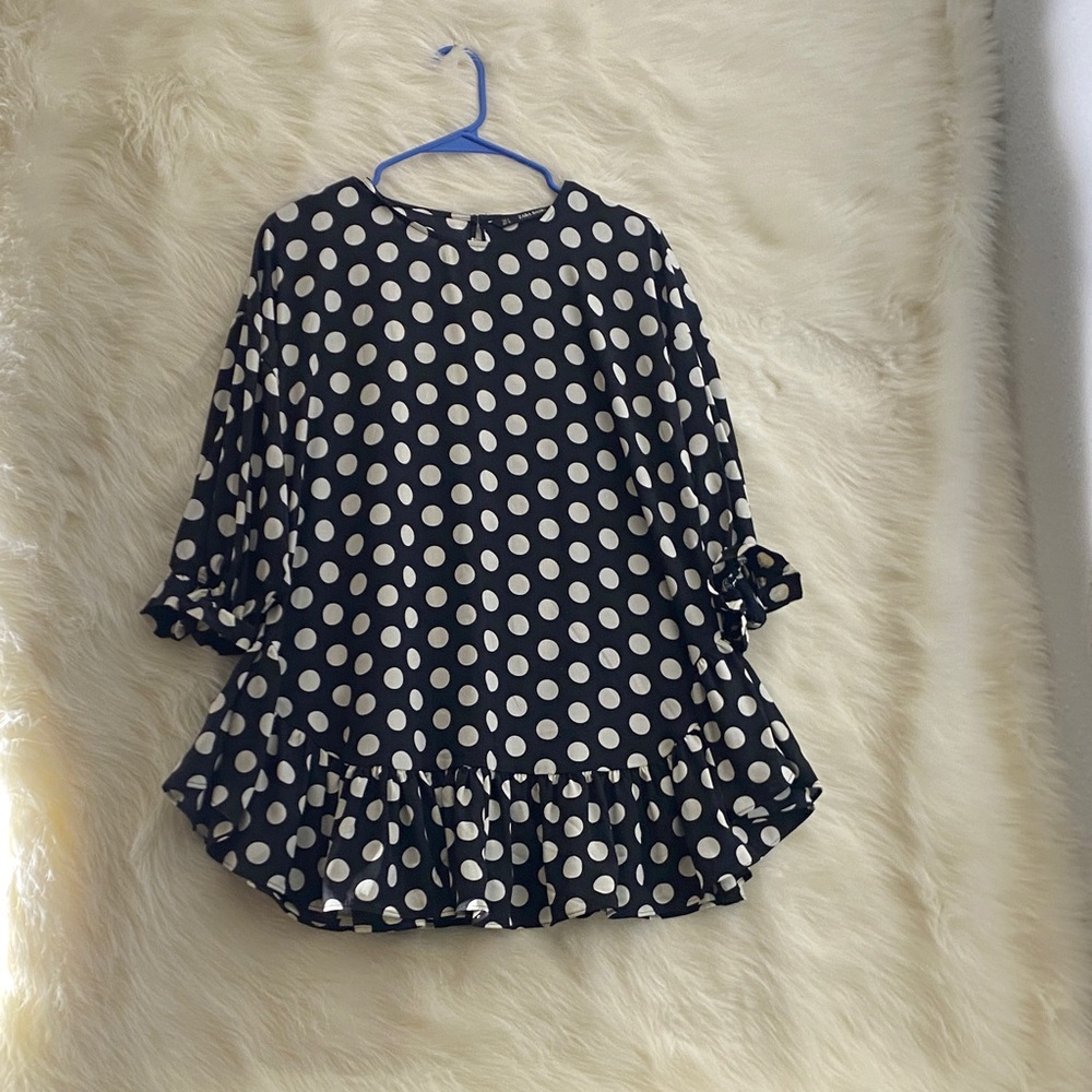 Zara Black and White Polka Dot Blouse